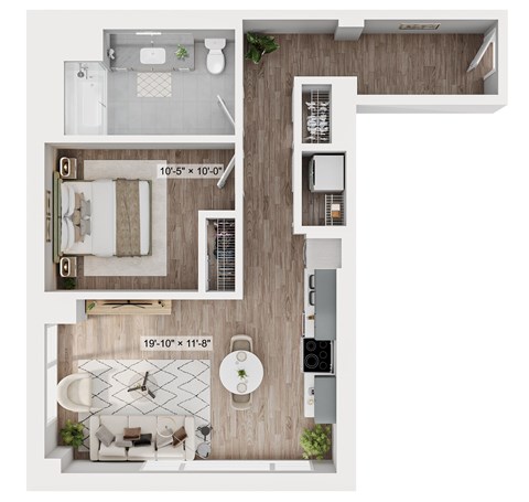 Floor plan for 1 bed, 1 bath, 720 sqft